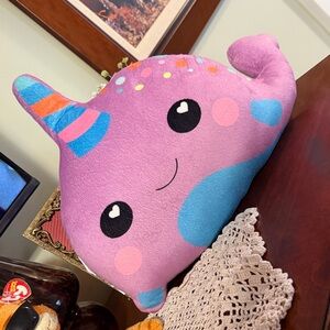 Purple Narwhal Plush Pillow - firm. Approx 19” long